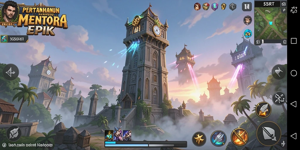 Screenshot gameplay 55RT menampilkan aksi Tower Defense yang intens.