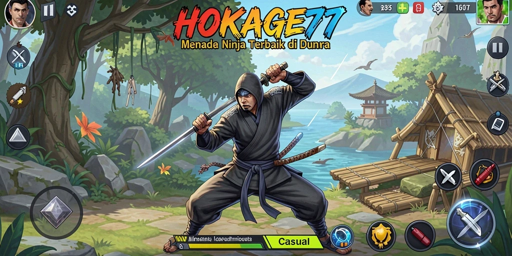 Tangkapan layar gameplay HOKAGE77 menampilkan aksi seru para ninja.