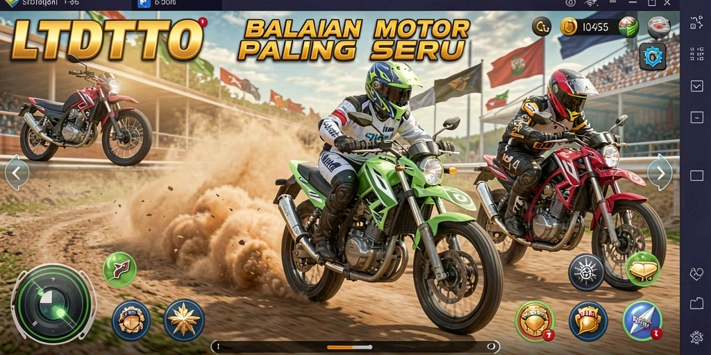 Screenshot gameplay LTDTOTO dengan balapan motor yang intens.
