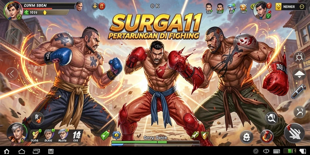 Tampilan gameplay SURGA11 yang mendebarkan dalam pertarungan Fighting.