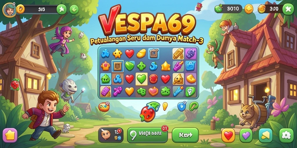 Tampilan gameplay VESPA69 dengan kombinasi warna yang menarik.